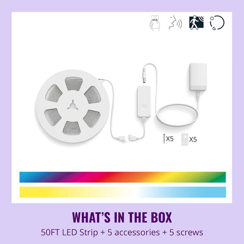Sunset/Sunrise Preset 50ft WiZ Connected Smart Light Strip, Automation, Modes, Control with Voice or App, Full Color