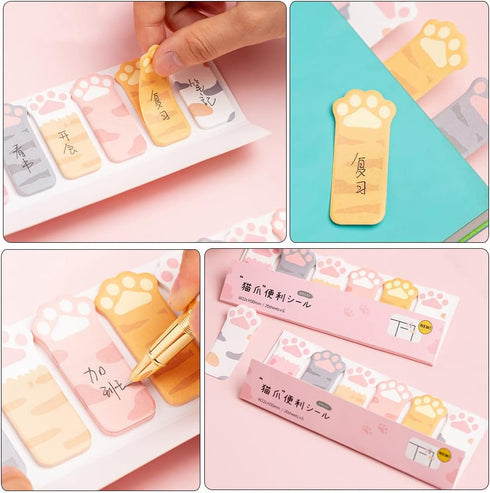 LUOZZY 2 Packs Cat's Paw Sticky Notes, Kawaii Memo Pads, Cartoon Animal Notes, Reading Page Markers Flags