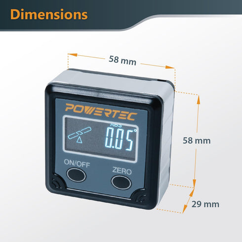POWERTEC 71828 Digital Angle Gauge, Protractor and Level Box for Woodworking, 1 Pack