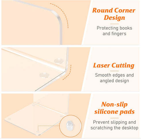 Dooiclear 4 Acrylic Bookends Pcs, Clear Book Ends for Shelves, Transparent Bookend Organizer, Book Holder Stand