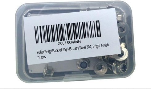 FullerKreg Pack of 25 M5 x 0.8 DIN 6926 Hex Flange Nylon Insert Lock Nuts, 18-8 Stainless Steel