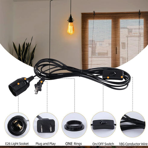 Jacqings E26/E27 15ft, Hanging Lantern Extension Cord Cable, Pendant Light Socket with On/Off Switch Hanging Lamp, Lamp