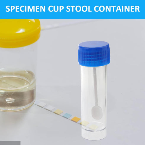 10Pcs Plastic Specimen Cups, 25-30ml Stool Container Sample, Urine Cup with Lid and Spoon for Laboratory
