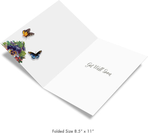 The Best Card Company Big Floral Get Well Soon Card, 8.5 x 11 Inch, Flowers, Feel Better Greeting, Fluttering Words