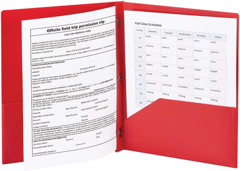 Smead Poly Two-Pocket Folder, Three-Hole Punch, Prong Fasteners, Letter Size, Red, 3 Per Pack