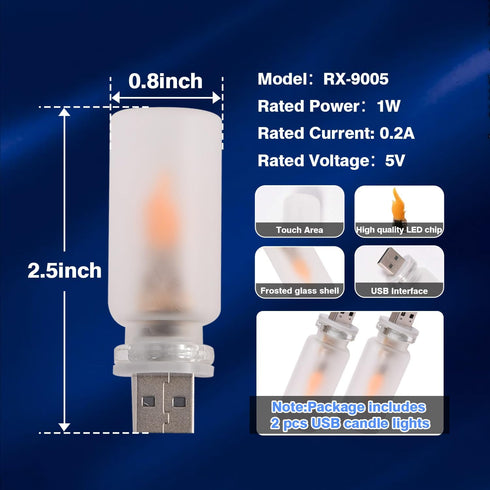 TWOHORSER Bulb,Flame Vehicle,Bedroom,Hallway,Camping,2-pack Portable USB Night Light Effect Lamp with Remote Control