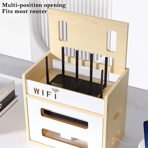 Haiansan Wooden Router Shelf, Desktop WiFi Router Storage Box Modem Rack, Power Router Fences Standing Shelf Units