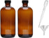 2pcs 16oz Amber Glass Boston Round Bottles with Air Tight Seal, Perfect for Storing Condiments and Homemade Oils