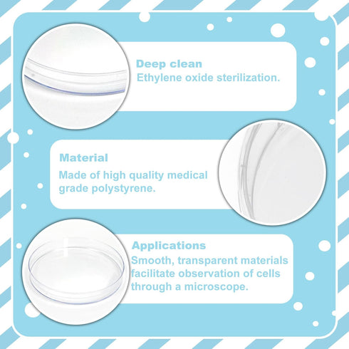 30 Pack 90 x 15 mm Plastic Petri Dishes with Lids, Deep Clean Lab Petri Dish for Mycology and Science Projects
