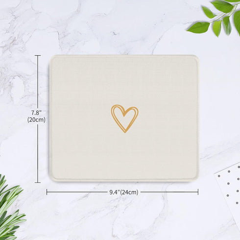 Seorsok Square Aesthetic Cute Heart Mouse Pad, Waterproof Funny Design, Non-Slip Rubber Base, Beige