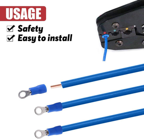Hilitchi 100Pcs 16-14AWG Insulated Terminals Ring Electrical Wire Crimp Connectors (Blue, M4)