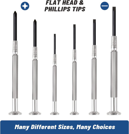 XAQISHIRE Mini Precision Screwdriver Set, 6PCS Small Screwdriver Kit with 6 Sizes Flathead and Phillips