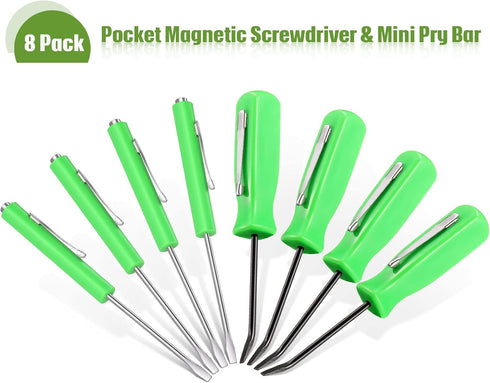 Zhehao 8 Pieces Pocket Magnetic Screwdriver Set - Mini Slotted Head with Pry Bar for Home and Office Repairs.