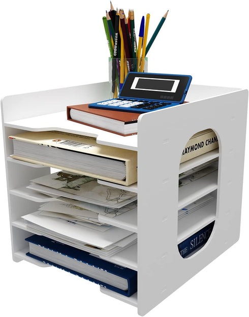 Natwind 5 Tiers Paper Organizer for Desk, White File Holder, Mail Letter Tray & Document Storage Rack