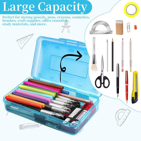 Pencil Box, Clear Pencil Case, Large Capacity Plastic Hard Pencils Case Crayon Box with Snap-Tight Lid Stackable