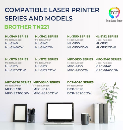 TCT Premium Compatible Toner Cartridge for Brother TN-221 TN221BK, Works with Brother Printers (2,500 Pages)