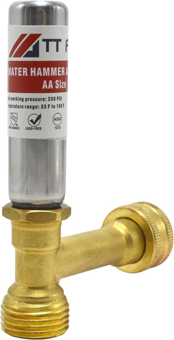 Stainless Steel Water Hammer Arrestor, 3/4 Inch Swivel FHT x 3/4 Inch MHT for Washing Machine and Garden Hose Water Pipe