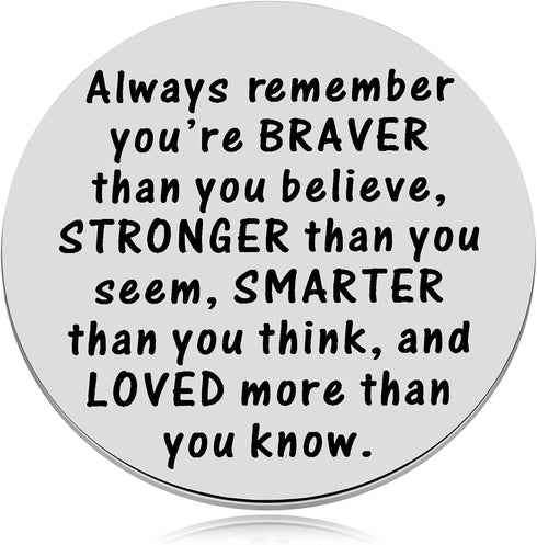 MIXJOY 2-Sided Pocket Hug Token - You Are Braver Than You Believe, Love Gift Miss You Note, 1.5", Silver