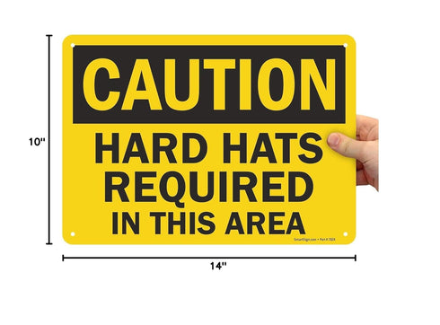 SmartSign "Caution - Hard Hats Required in This Area" Sign, 10" x 14" Plastic