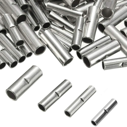 100 Pcs Non Insulated Butt Connectors - 16-14 AWG Electrical Wire Connectors, Seamless Uninsulated Crimp Terminals