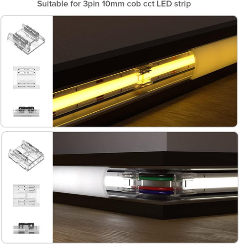 SEZO FCOB COB 10mm LED Light Strip Connectors Kit 8P Solderless Connectors + 4P Corner Connectors + 4PCS 15cm 22AWG