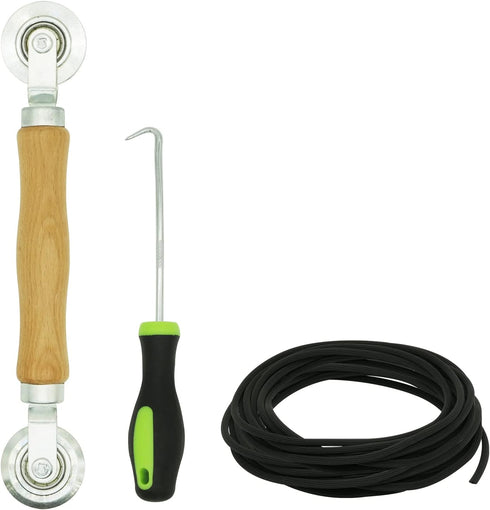 Screen Repair Kit - Roller Tool with Bearing, Retainer Spline (32ft) and Hook for Window Patio Door
