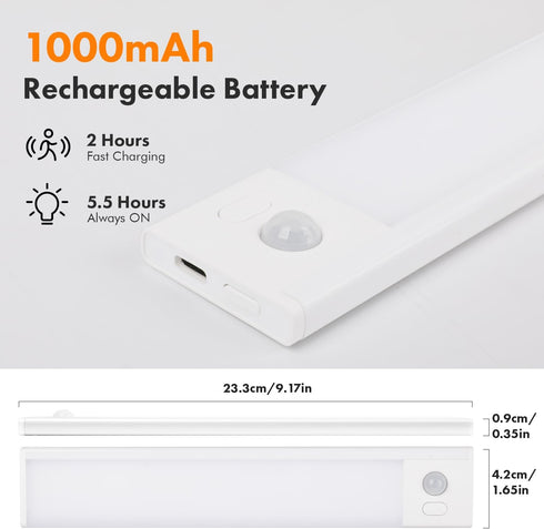 SAKSIAPRO 2 Pack 3 Dimmable 900mAh Closets, Under Cabinet Lighting, Colors & Motion Sensor Light Indoor, Rechargeable
