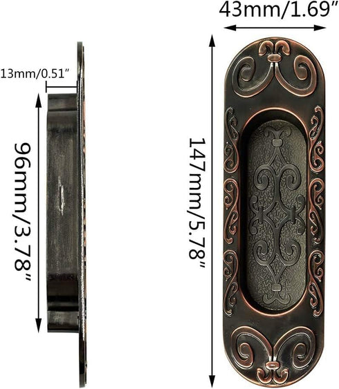 2 Pcs 4.13" European Recessed Flush Pull Handle, Stainless Steel Sliding Door Handle for Cabinet Closet Dresser Drawer