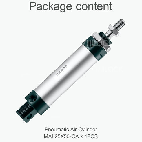 Pneumatic Air Cylinder, 25mm Bore, 50mm Stroke, Mini Single Rod Double Action MAL 25 X 50