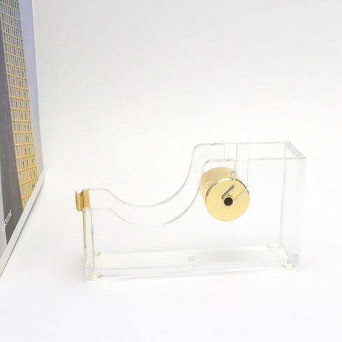 NatSumeBasics Tape Dispenser Desk Pure Gold Acrylic Washi Tapes Holder Dispenser for Aesthetic Office School Accessories Supplies (Clear Yellow Gold) by NatSumeBasics