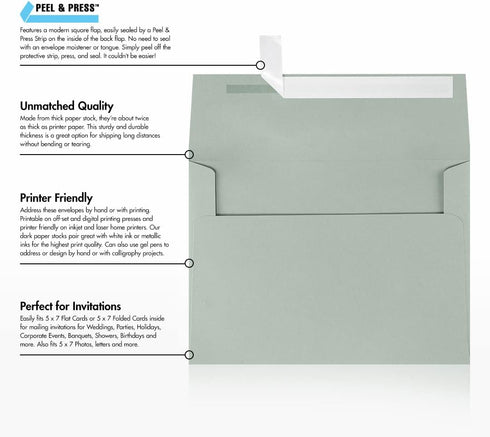 LUXPaper A7 Invitation Envelopes | 5 1/4" x 7 1/4" | Slate Gray | 70lb. Text | 50 Qty