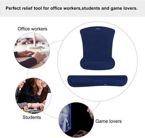 MOSISO Ergonomic Wrist Rest Support for Mouse Pad & Keyboard Set, Navy Blue Non-Slip Base Cushion for Home/Office