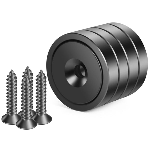 Neosmuk 60lbs Strong Neodymium Disc Magnets with Screws, Heavy Duty Round Magnet with Mounting Hole, 4 Pack
