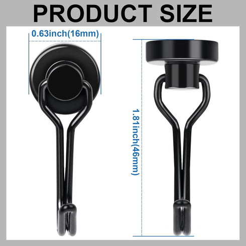 E BAVITE Swivel Swing Magnetic Hook,30LB(20pack) Black Refrigerator Magnetic Hooks,Strong Neodymium Magnet Hook, Perfect for Refrigerator and Other Magnetic Surfaces, 60mm(2.36In) in Length