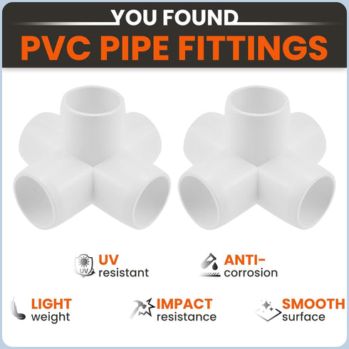 SDTC Tech 4-Pack 5 Way PVC Fitting Elbow, 3/4" Furniture Grade Pipe Connector for DIY PVC Shelf, White