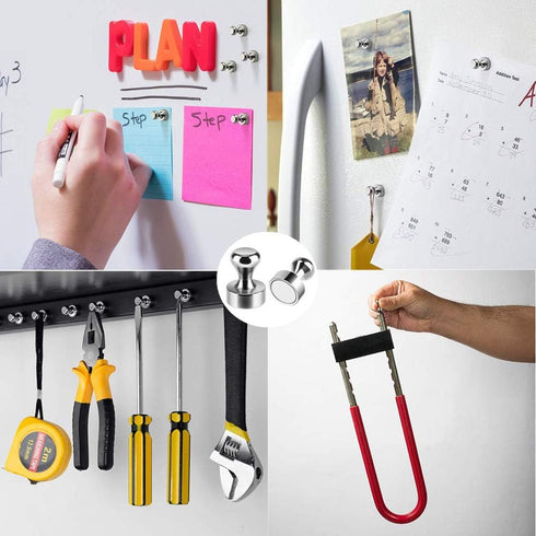 Rakizbe Refrigerator Magnet Push Pin, Brushed Nickel Steel Fridge Magnets, Magnetic Pushpins for Whiteboard, Office,