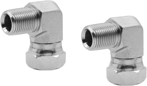 (2-PACK) 1501-06-08 Hydraulic Hose Adapter Fitting - 3/8" Male × 1/2" Female Swivel 90° Elbow