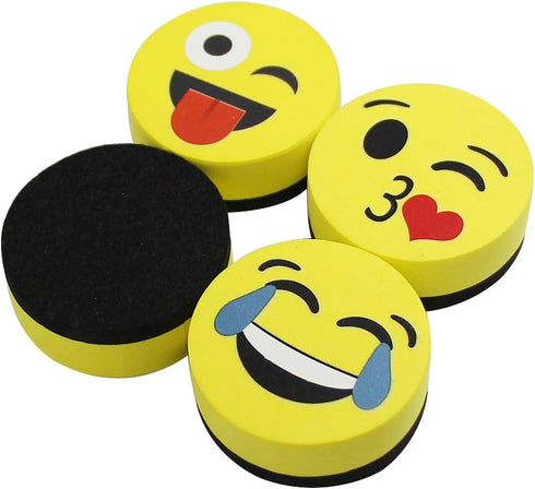 VIZ-PRO Magnetic Smiley Face Circular Whiteboard Eraser, 4 Pack of 2" Dry Erase Erasers