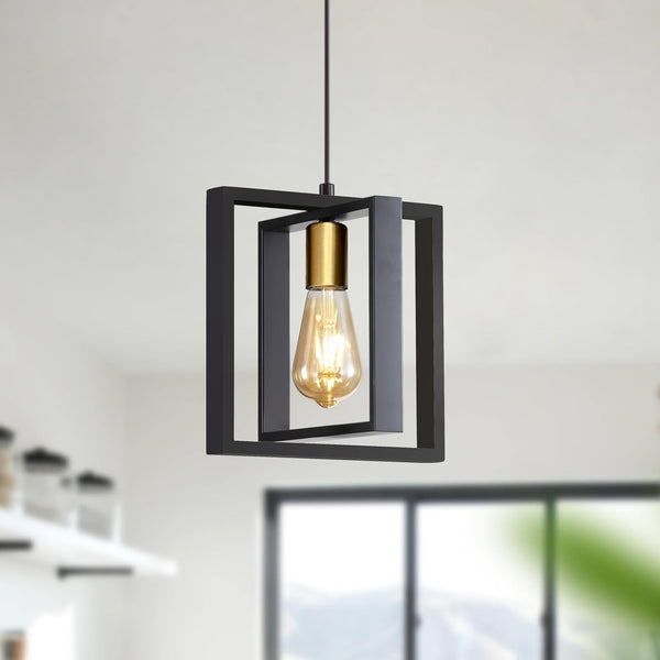 Black Industrial Farmhouse Pendant Light, Vintage Metal Rustic Hanging Light, Adjustable Height