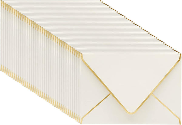 Juvale 50 Pack 5x7 Ivory Envelopes for Wedding Invitations, A7 Size with Gold Foil Edges for Bridal Shower