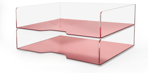 Rose Gold Mirror 2 Pack, Acrylic Stackable Letter Tray, Clear Paper Organizer for Office, Vanity, Desk Organization