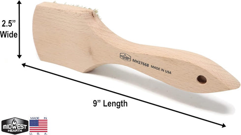 Brass Wire Utility Scrub Brush for Cleaning 9" Hardwood Handle (Made in USA) by Midwest Hearth