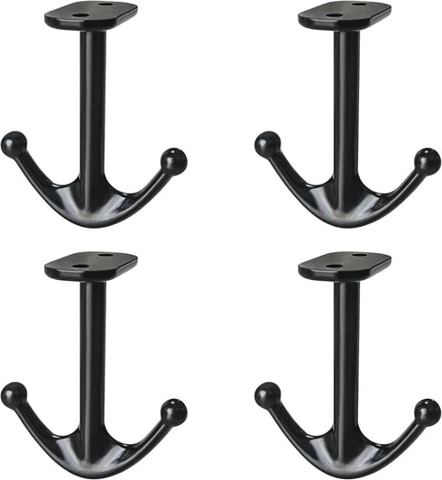 Zinc Alloy Double Prong Ceiling Hooks, 4-Pack Under Shelf Coat Hooks for Hanging Towel Robe Clothes in Bathroom Kitchen