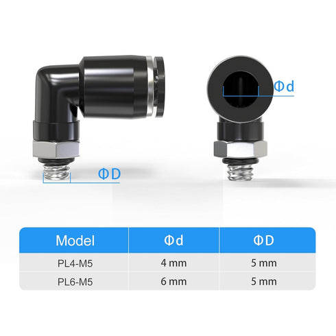 TAILONZ PNEUMATIC Male Elbow 6mm Tube OD x M5 Thread 90 Push to Connect Fittings PL6-M5 (Pack of 2)