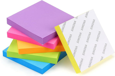 SIMONA Sticky Notes 3x3 in, 6 Color Bright Colorful Sticky Pad, 6 Pads/Pack, 100 Sheets/Pad, Self-Sticky Note Pads