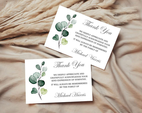 All Ewired Up Personalized Greenery Funeral Thank You Cards, Sympathy Acknowledgement Cards, Eucalyptus, Sage
