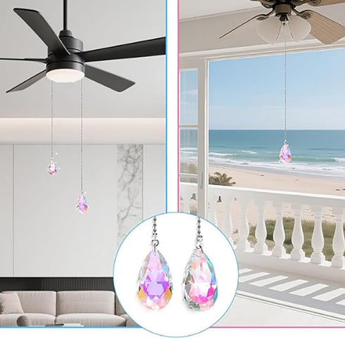 GSHLLO 2 56 cm Pcs Glass Crystal Fan Pull Chain Ceiling Pull Cord Pendants Charm Light Pull String Ornament Floor Lamp