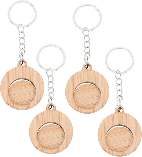 TEHAUX 4pcs Bamboo Keychain Shopping Trolley Tokens Lightweight Wooden Keyring for Shopping