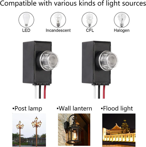 KK magsun 2 Pack 120-277V Dusk to Dawn Sensor for Outdoor Lighting with Wall Plate, Photoelectric Switch Photocell