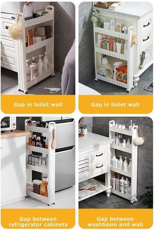 UEncounter 3.54 Slim Storage Cart Durable Bathroom Organizer Slide Out Storage Cart Rolling Utility Cart Slide Out